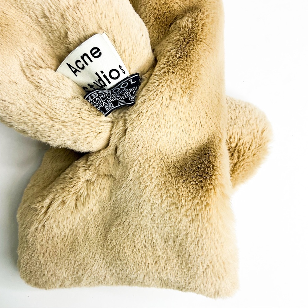 Acne Studios Lambswool Faux Fur Scarf | Tan Super Soft Winter Wrap - Picture 5 of 5
